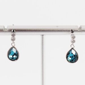 Teardrop Clean Blue Lake Color CZ Detail Crystal Dangle Drop Earrings CIVA 925S.